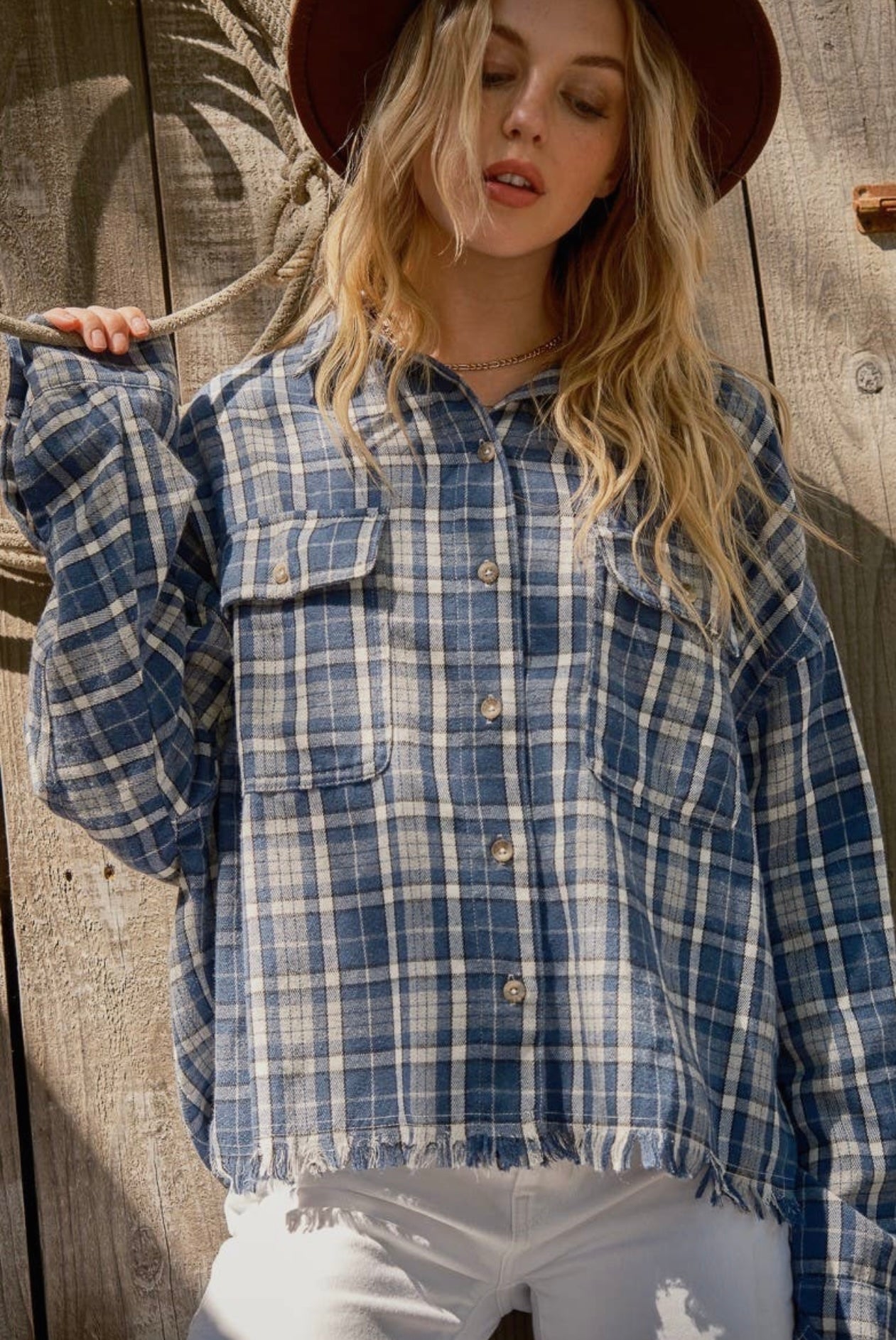 Washed Plaid Flannel Button