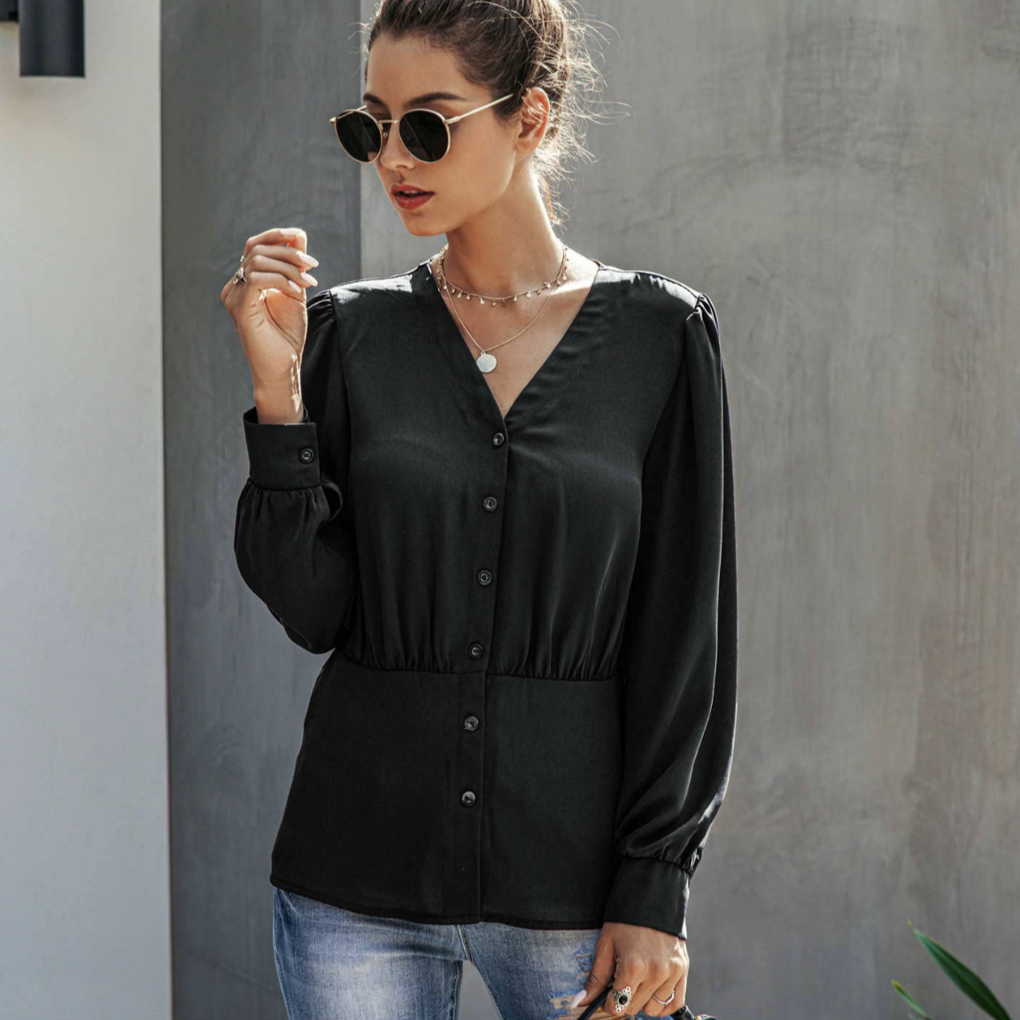 Semi-Sheer Button Down Blouse