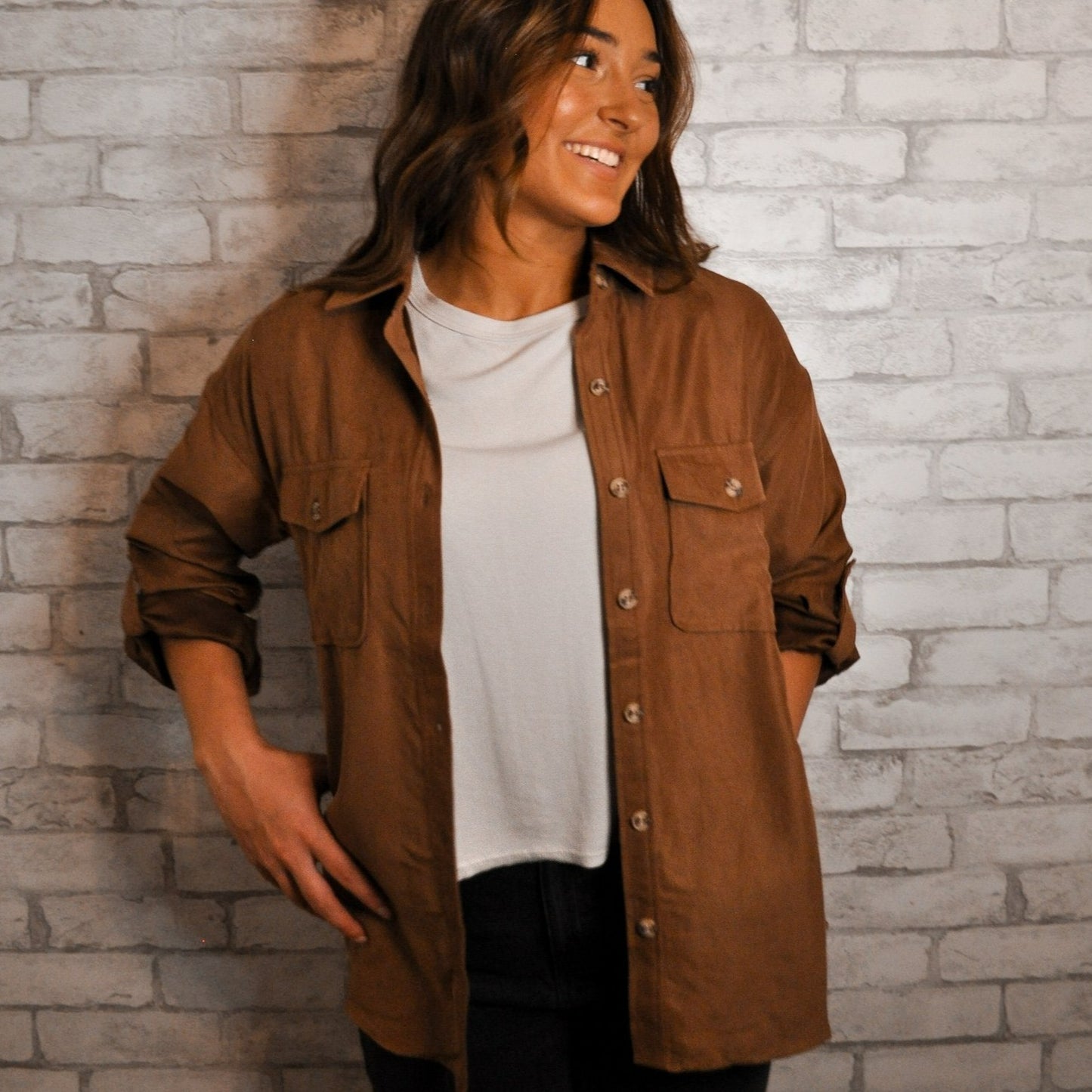 Faux Suede Button Down