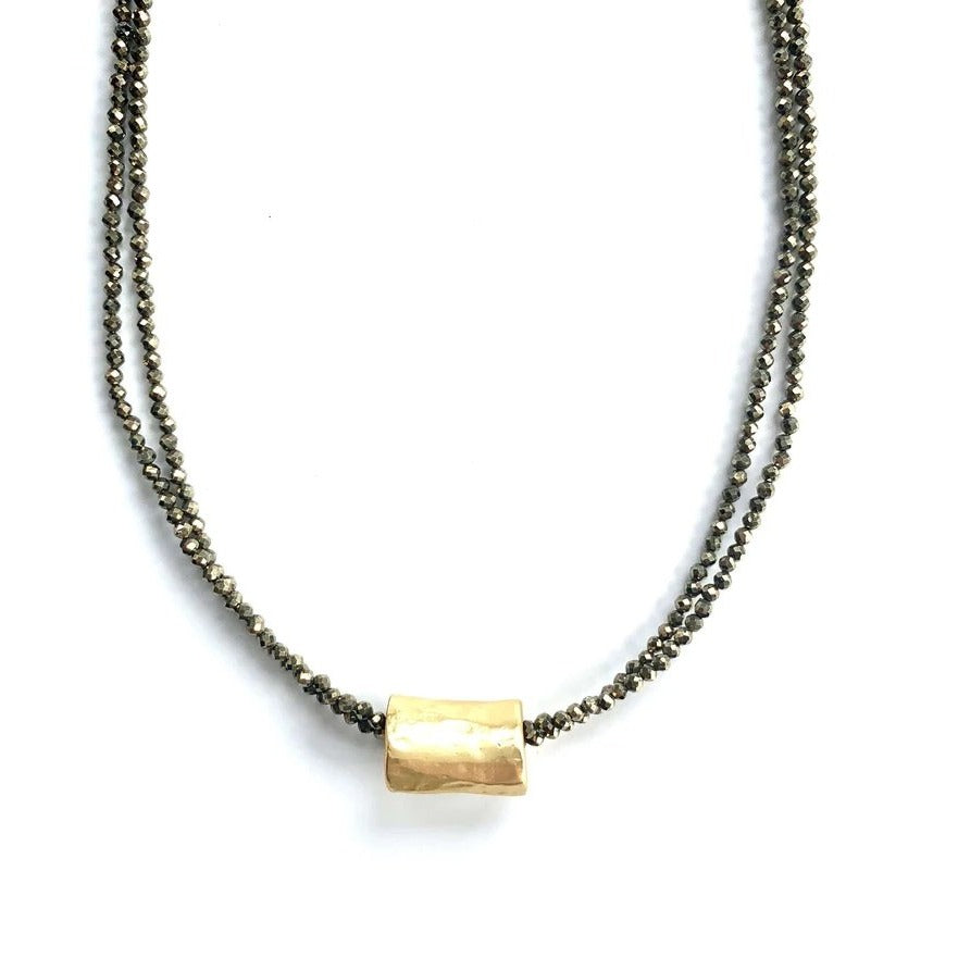 Barrel on Double Bronze Beaded Necklace