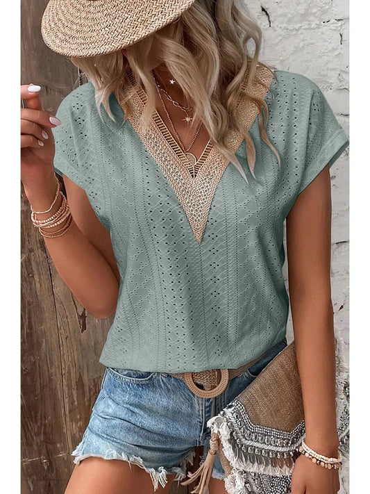 Green Lace V Neck Tee