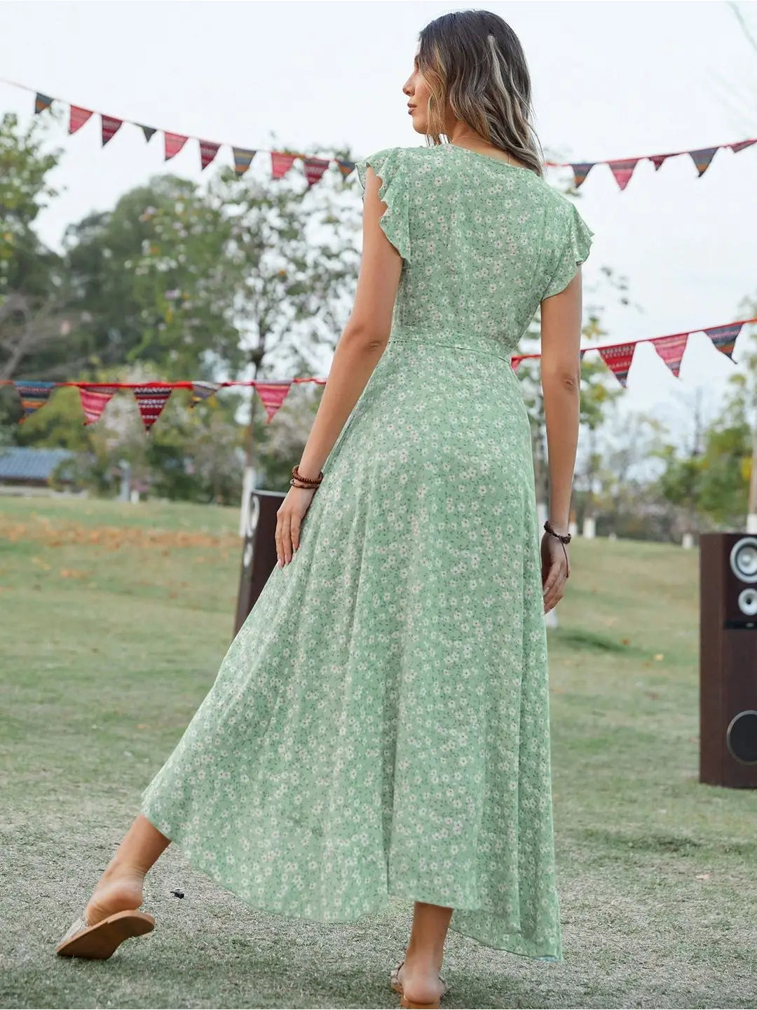 Green Floral Wrap Dress