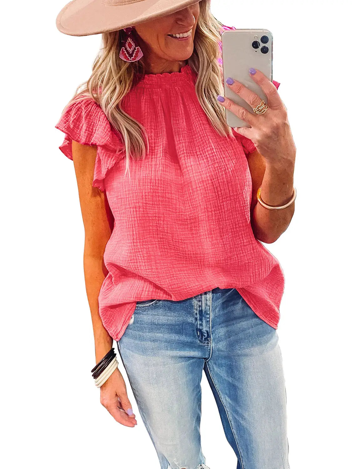 Frilled Neck Textured Blouse