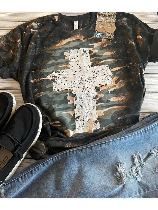 Bleached Grunge Cross T-Shirt