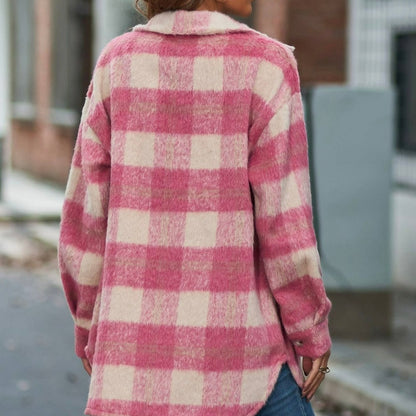 Pink Plaid Button Down Shacket