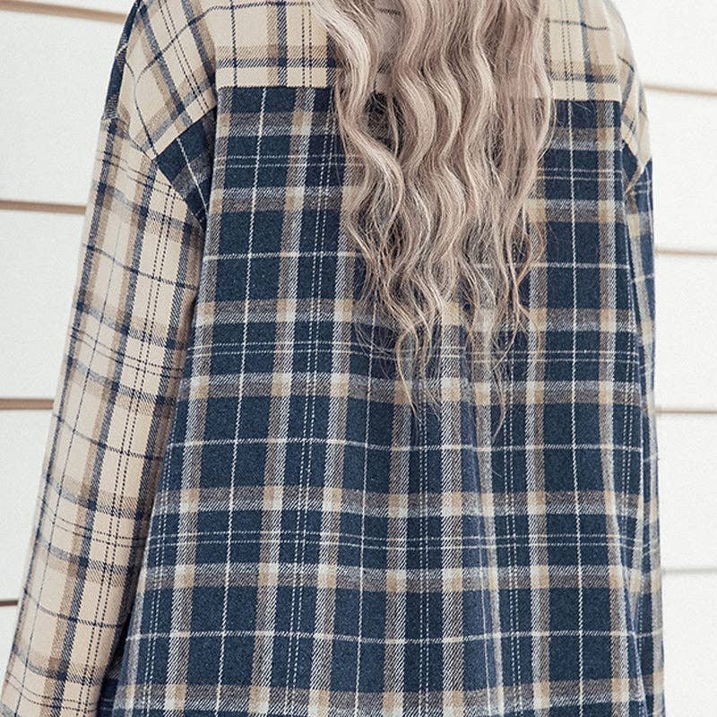 Plaid Button Pocket Loose Fit Shacket