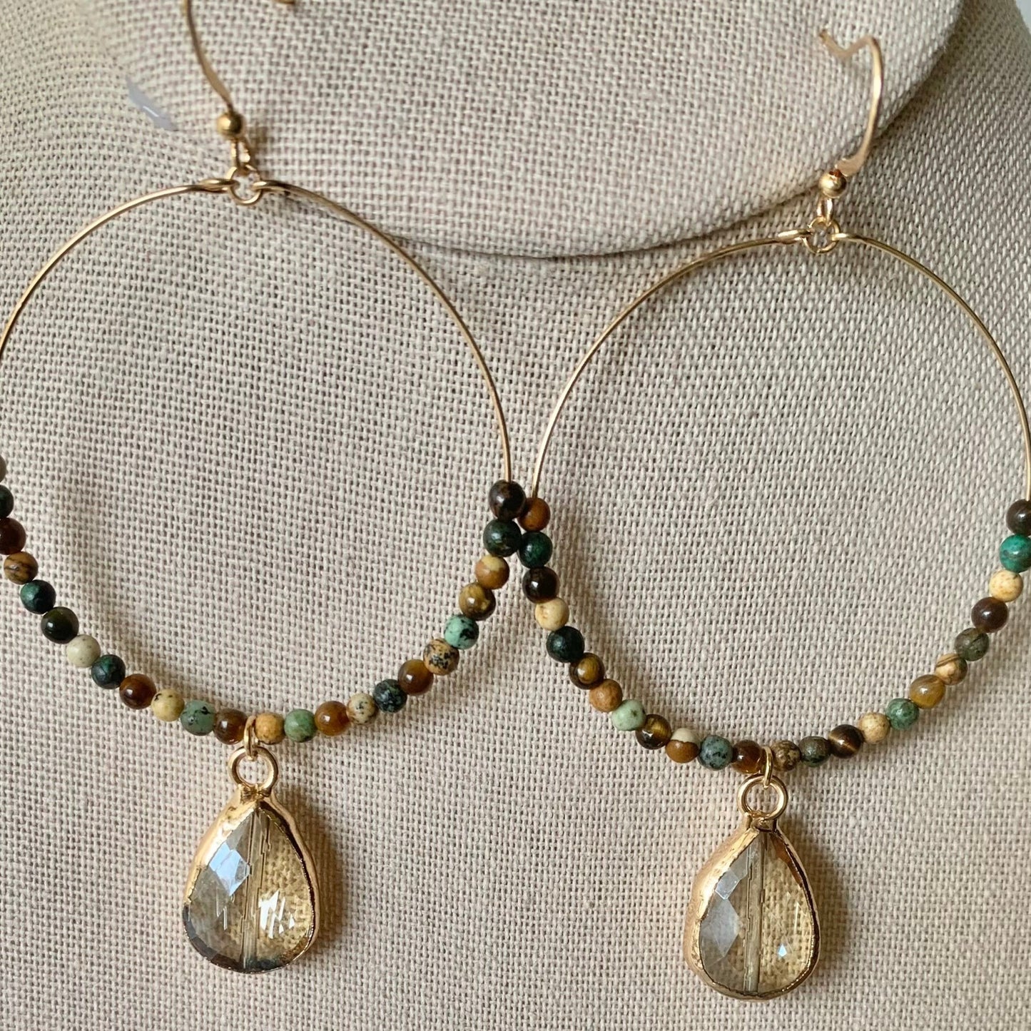 Gold Multi Colored Earrings with Crystal