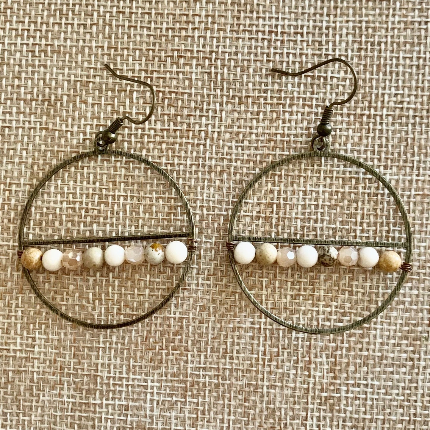 Cream and Tan Round Earrings